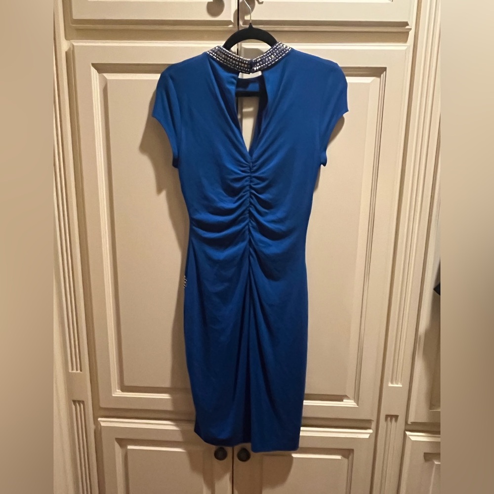 Cache Royal Blue Mini Dress with Gold Embellishments. NWT - Picture 2 of 7